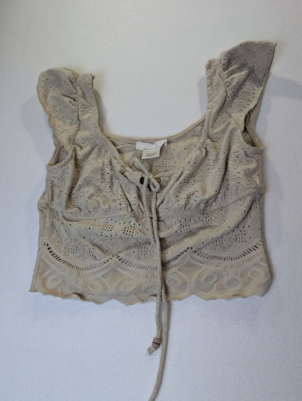 Urban Romantics Tan Eyelet Lace Crop Top Size XS
